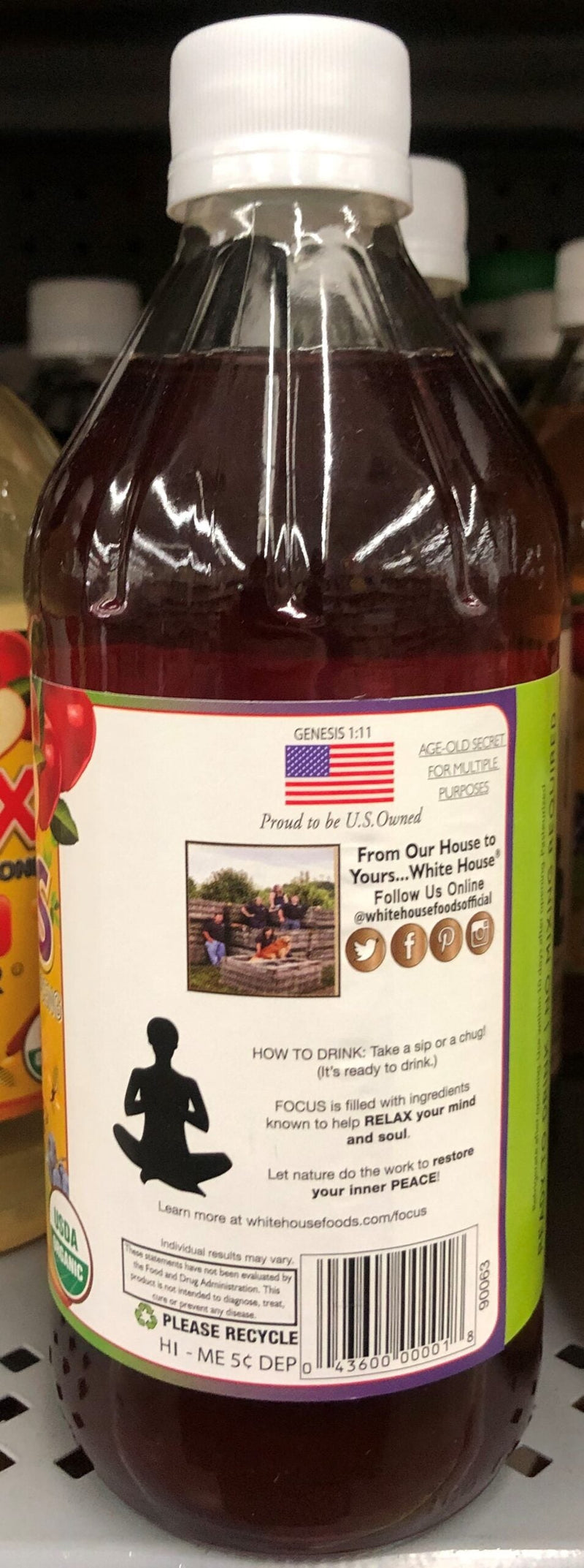 White House FOCUS Organic Apple Cider Vinegar with Mother 16oz Bottle