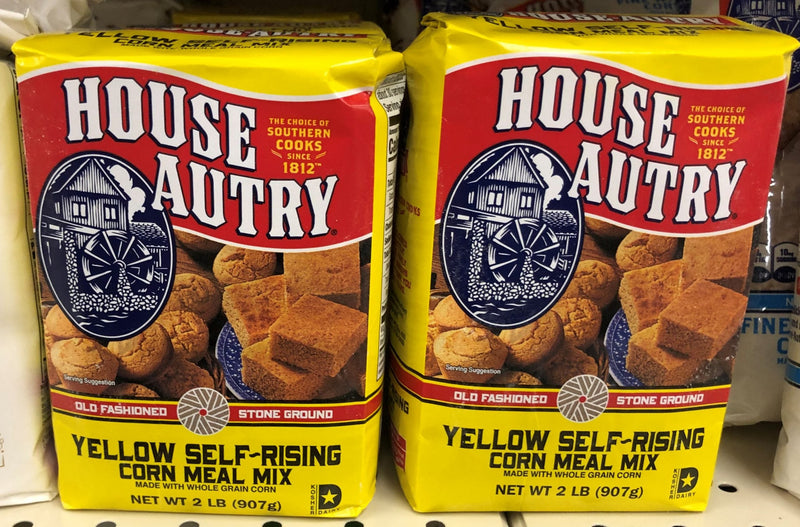 TWO BAGS House Autry Self Rising Yellow Corn Meal Mix 2 lb Bag Bread Muffin Sticks