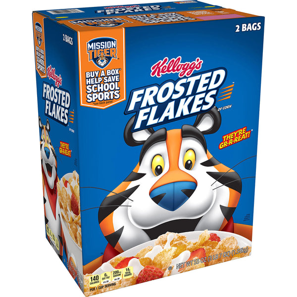 Kellogg's Frosted Flakes Cereal 55 oz 2 Bags Big Box Breakfast Milk Corn