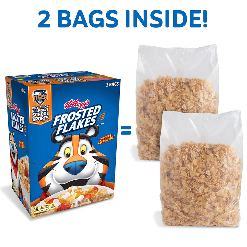 Kellogg's Frosted Flakes Cereal 55 oz 2 Bags Big Box Breakfast Milk Corn