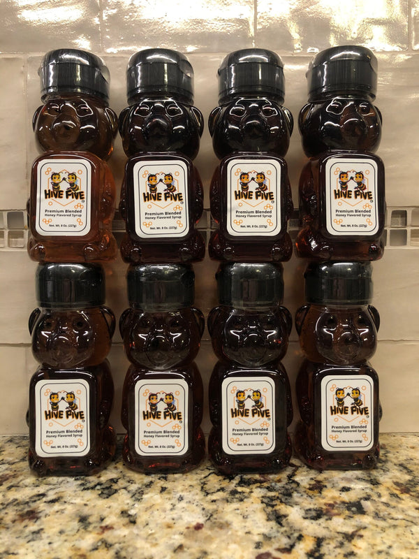 8 Bottles Hive Five Premium Blended Honey Syrup Squeeze Bear Jar 8 oz FREE SHIP