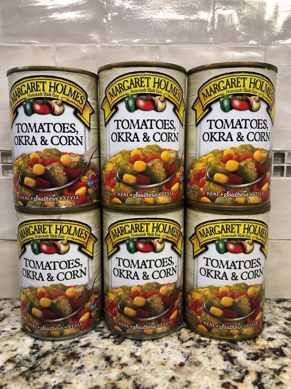 6 CANS Margaret Holmes Southern Style Tomatoes, Okra and Corn 14.5 oz Can