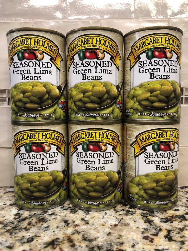 6 CANS Margaret Holmes Southern Style Seasoned Green Lima Beans 15 oz Can