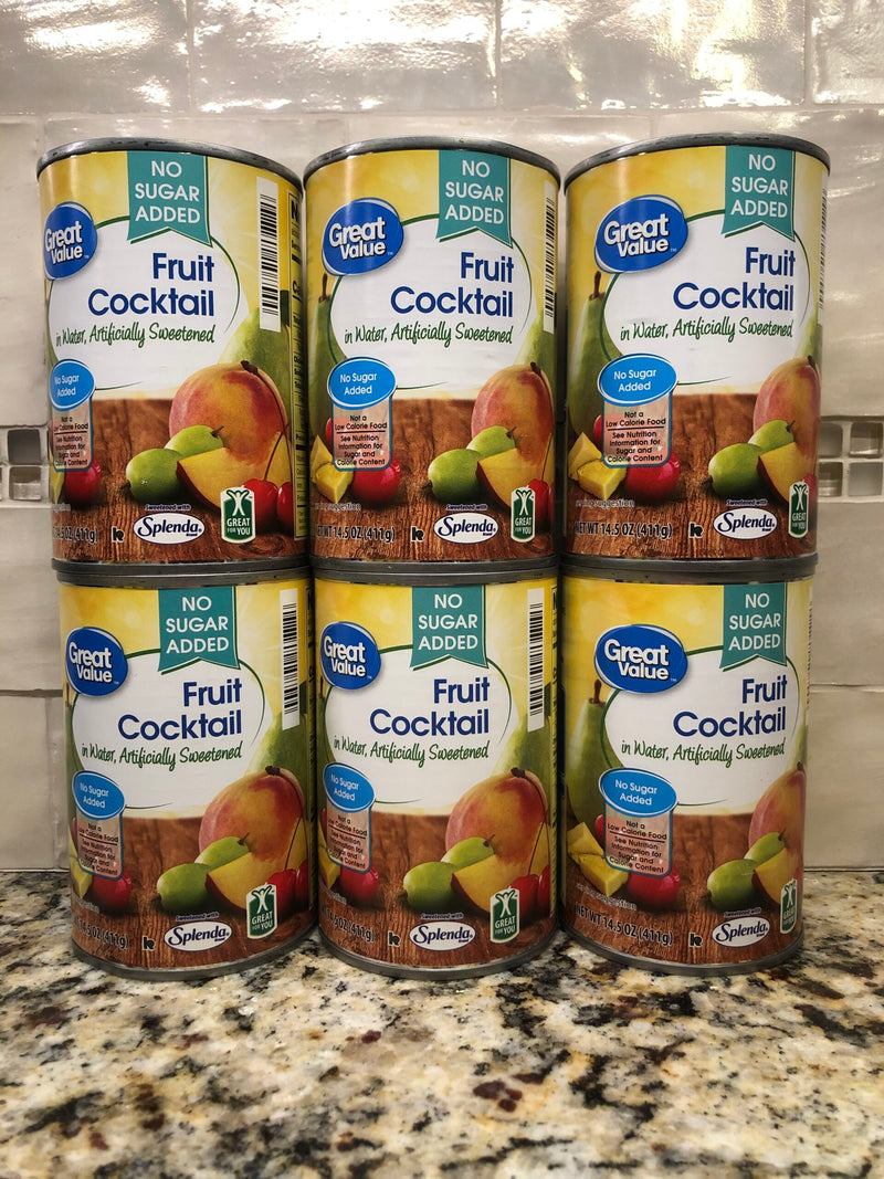 6 CANS Great Value No Sugar Added Fruit Cocktail in Water 14.5 oz can Splenda