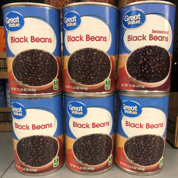 6 CANS Great Value Black Beans 15.5 oz Can Vegetable Frijoles Negros