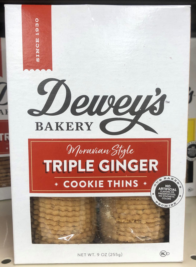 Deweys Bakery Triple Ginger Crisp Moravian Cookie Thins 9 oz Box Old Salem