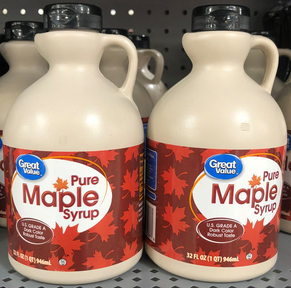 TWO BOTTLES Great Value Pure Maple Syrup 32 oz Jug Pancake Waffle Breakfast 2 Qt