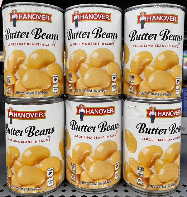 6 CANS Hanover Butter Beans 15.5 oz Can Large Limas in Sauce