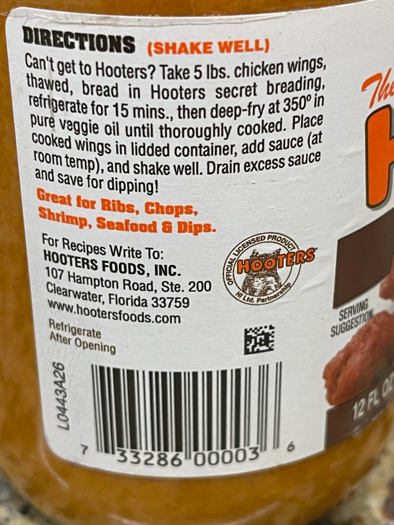 Hooters Foods Hot Wing Sauce 12 oz Bottle Chicken Dip Tabasco