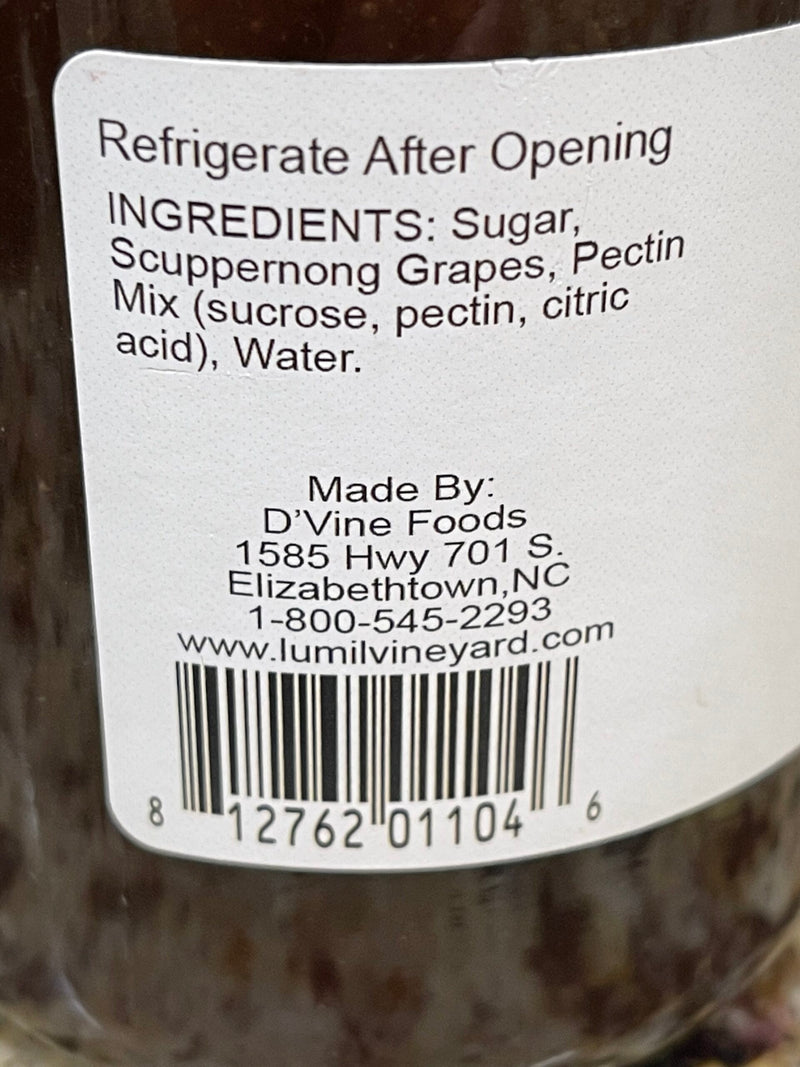 D'vine Foods Scuppernong Preserves 18 oz Jar Sweet Tart Grape Jam Biscuit Jelly