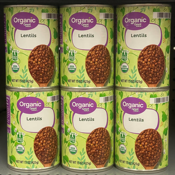 6 CANS Great Value Organic Lentils 15 oz Can Legumes Bean Soup