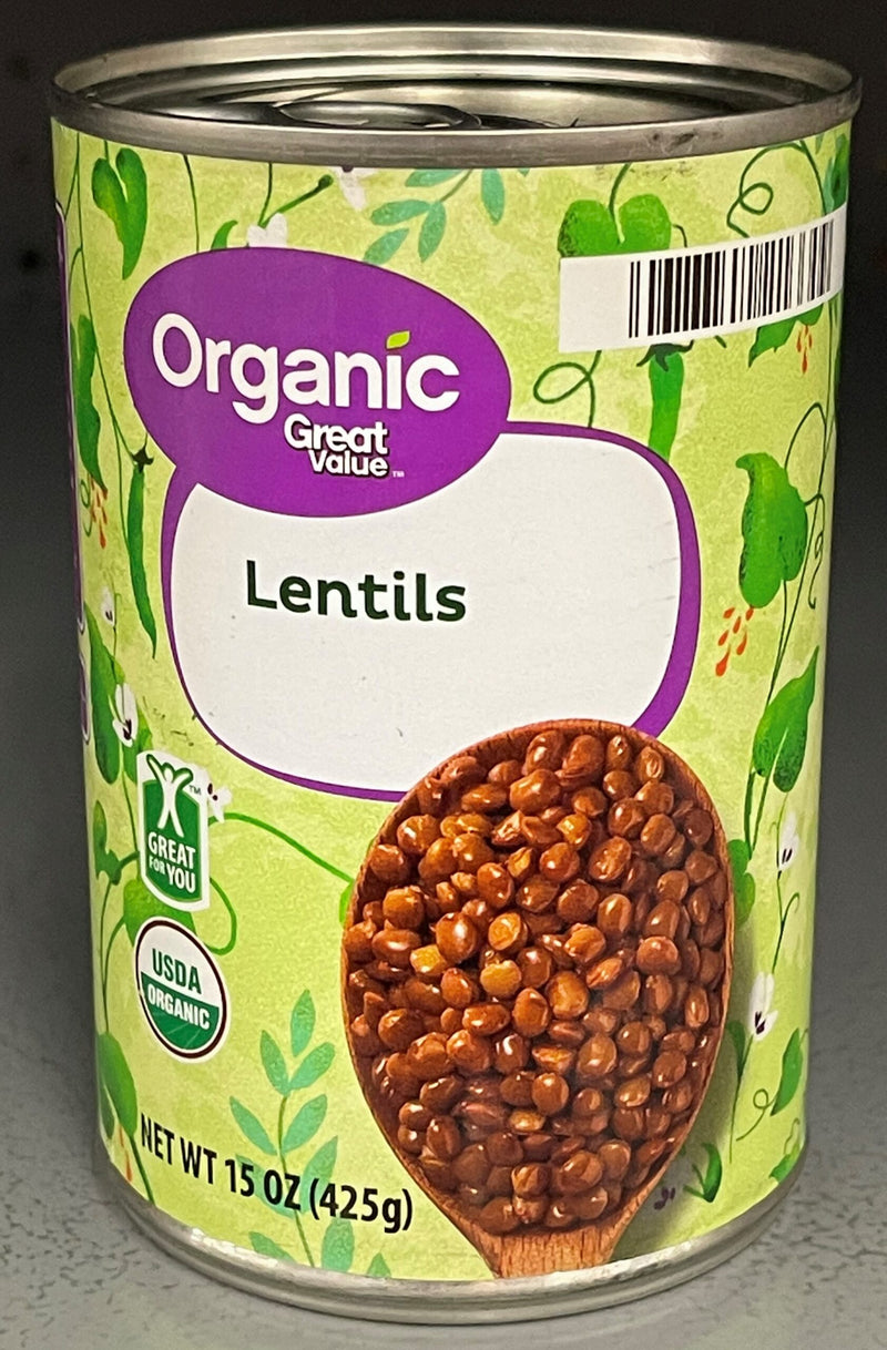 6 CANS Great Value Organic Lentils 15 oz Can Legumes Bean Soup