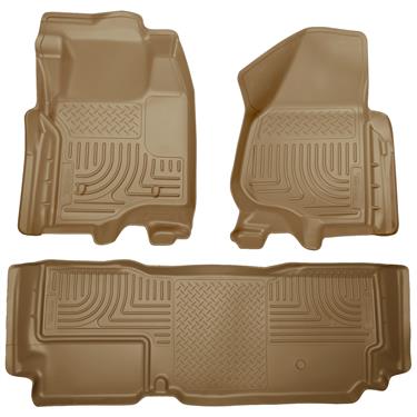 TAN 2012-2015 Ford F250 350 Crew Cab Floor Mats Black Husky Liners WeatherBEATER