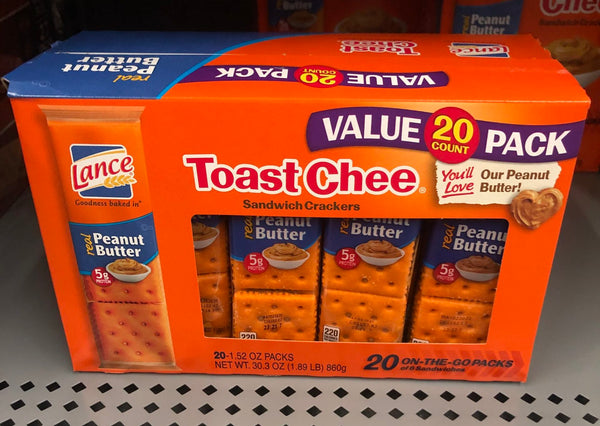 Toastchee Lance Sandwich Crackers Cheese Peanut Butter Crackers 20 pack NABS