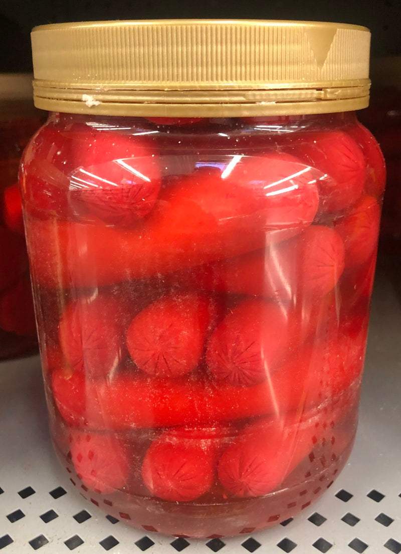 Two Quart Jars of Hannah Pickled Pork Sausage Red Hots Wieners Free Ship