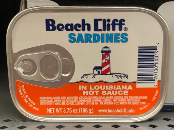 Beach Cliff Sardines in Louisiana Hot Sauce Wild Caught 3.75 Oz can Fish