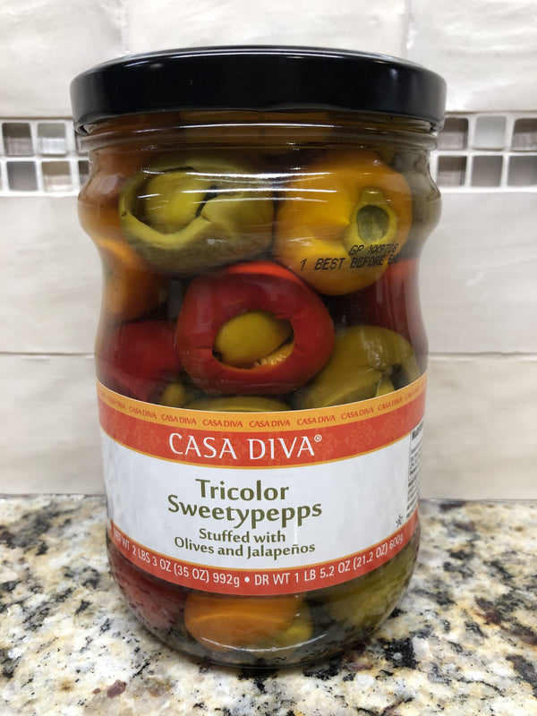 Casa Diva Tricolor Sweetypepps Jalapeno Olive Stuffed Cherry Peppers 35 oz in oil