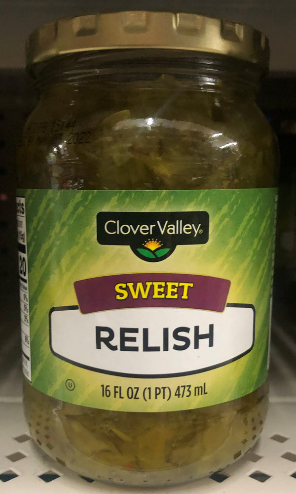 Clover Valley Sweet Pickle Relish 16 oz Jar Salad Tuna Mt Salad Olive Hot Dog