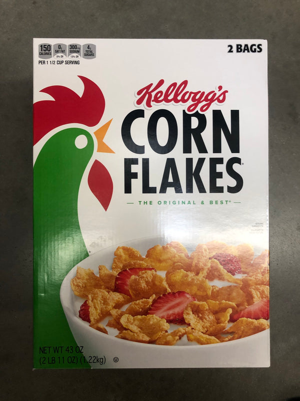 Kellogg's Corn Flakes Cereal 43 oz - 2 Bags Breakfast Bowl Milk