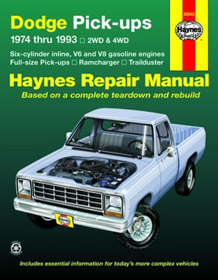 Repair Manual Book Dodge Pickup Truck D150 74-93 Ram