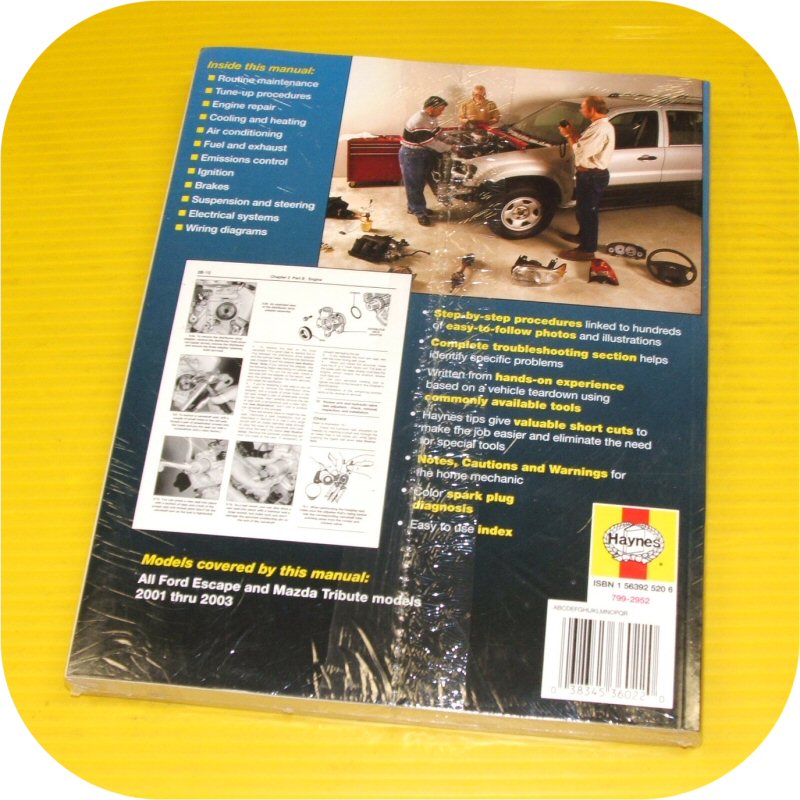 Repair Manual Book Ford Escape Mazda Tribute 01-03 NEW